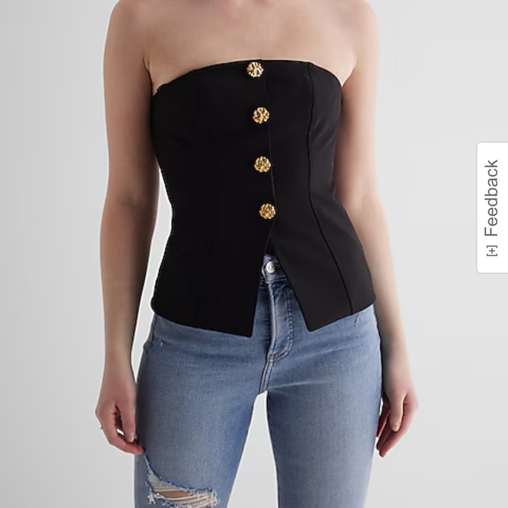 Elegant Black Strapless Top with Gold Accents